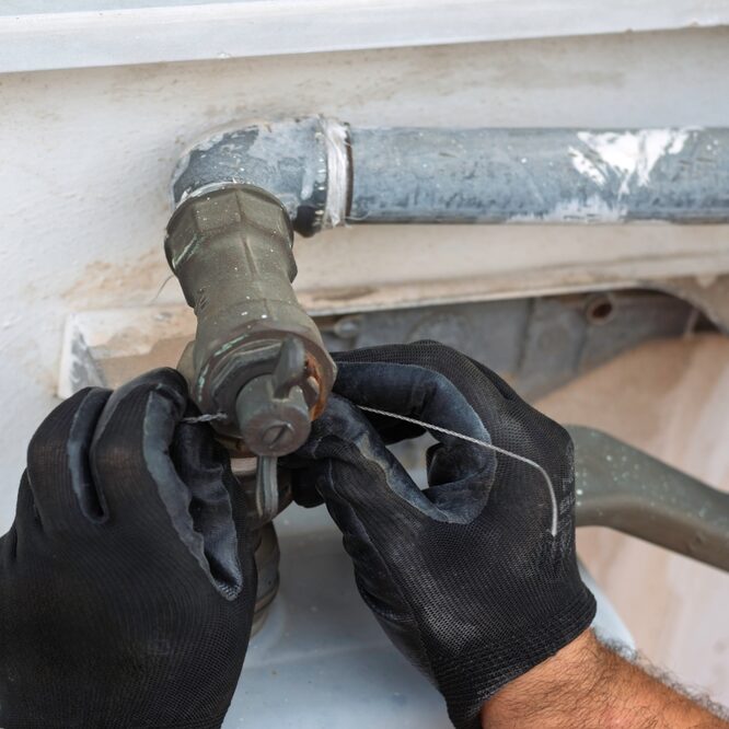 Gas,Pipe,Repair,With,Worker,Using,Wire,To,Secure,A